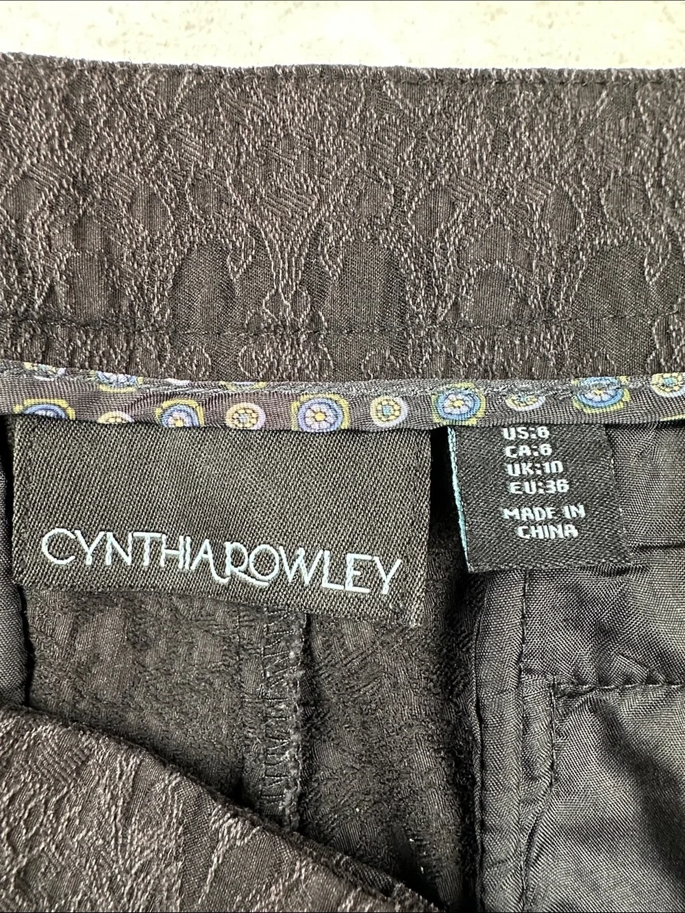 Cynthia Rowley Womens Black Jacquard Dress Pants Size 6 Slim Ankle Career